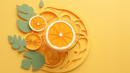 Paper cut of a glass of orange juice with a slice of orange on the rim,generative ai illustration
