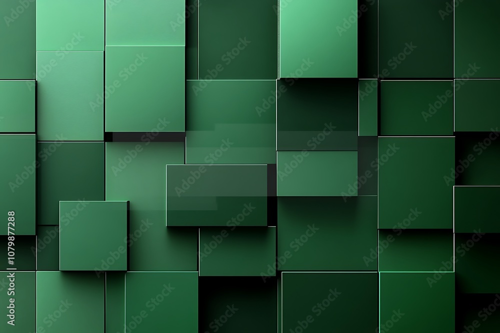 Poster digital dark green square backdrop background. modern dark blue square overlapped pattern on backgro