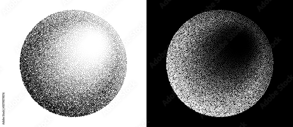 Poster abstract background with dotted circles. random stipple dots background. black shapes on a white bac