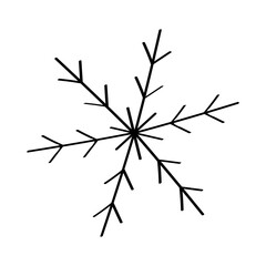 Snowflake doodle style icon for winter design. Vector illustration hand drawn isolated on white background.