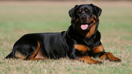 Obraz premium Calm Rottweiler in park, challenging misconceptions