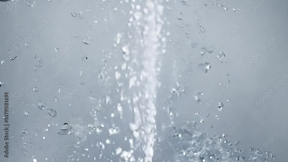 Poster water droplets bursting against a gray background in motion generative ai