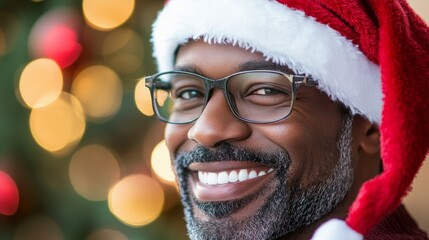 A man wearing a red hat and glasses is smiling