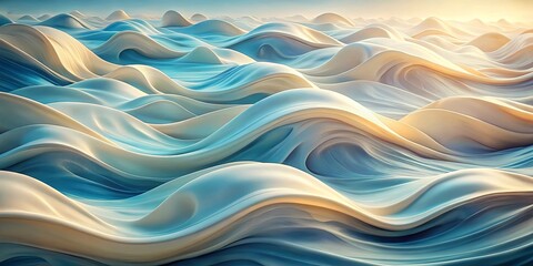Fototapeta premium Abstract Wavy Landscape of Serene Blues and Warm Creams, Flowing Together in an Ethereal Harmony