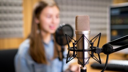 Professional studio microphone in recording setup