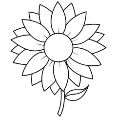 Simple Line Art Sunflower Illustration with Minimalist Design, Black and White Sunflower Vector Illustration