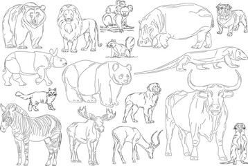animal line vector illustration, suitable for coloring drawing material for kindergarten children