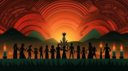 Fototapeta premium Paper cut of a Kwanzaa celebration with candles and unity symbols,,Generative ai illustration
