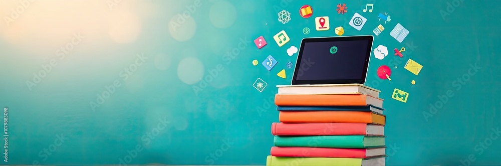 Poster vibrant and dynamic scene representing the concept of online education or digital learning. effectiv