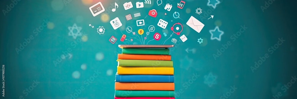 Poster vibrant and dynamic scene representing the concept of online education or digital learning. effectiv