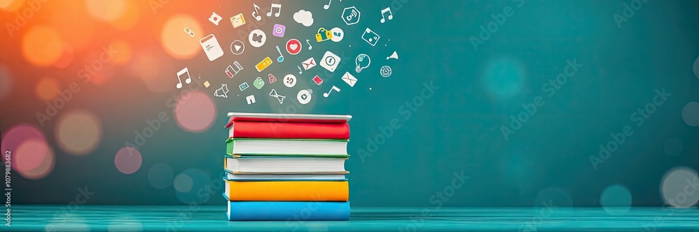Poster vibrant and dynamic scene representing the concept of online education or digital learning. effectiv