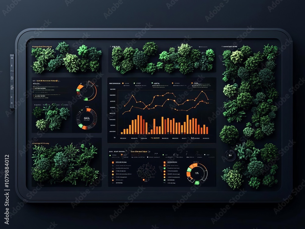 Poster a digital dashboard showcasing data analytics and environmental monitoring.