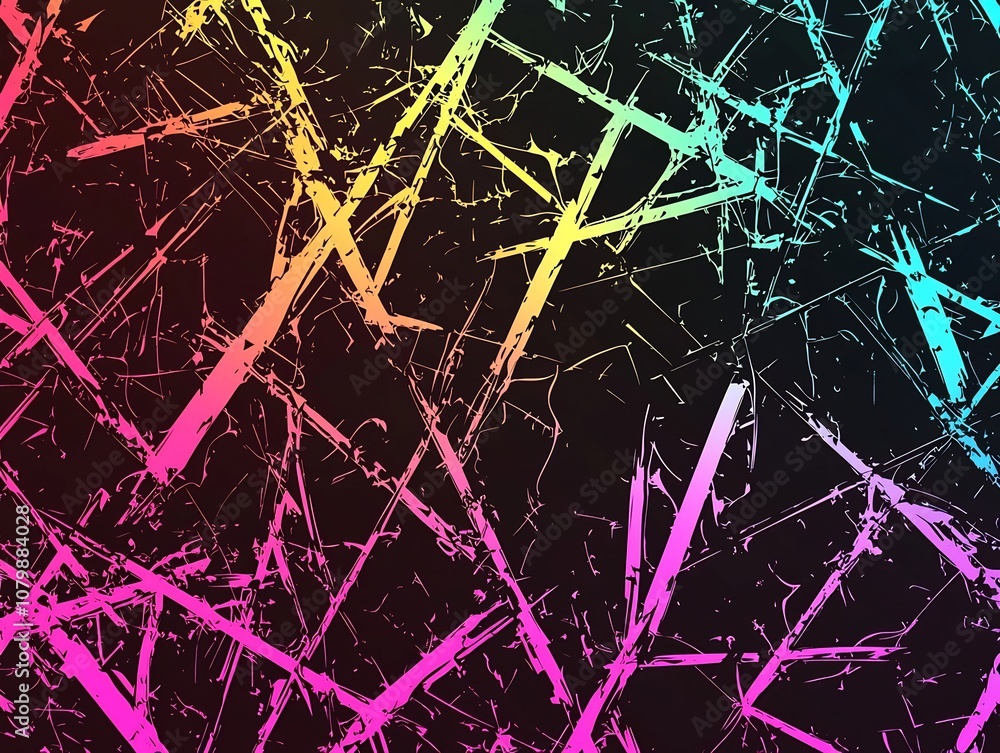 Poster vibrant neon glitch abstract fragmented lines chaotic visual effect background concept