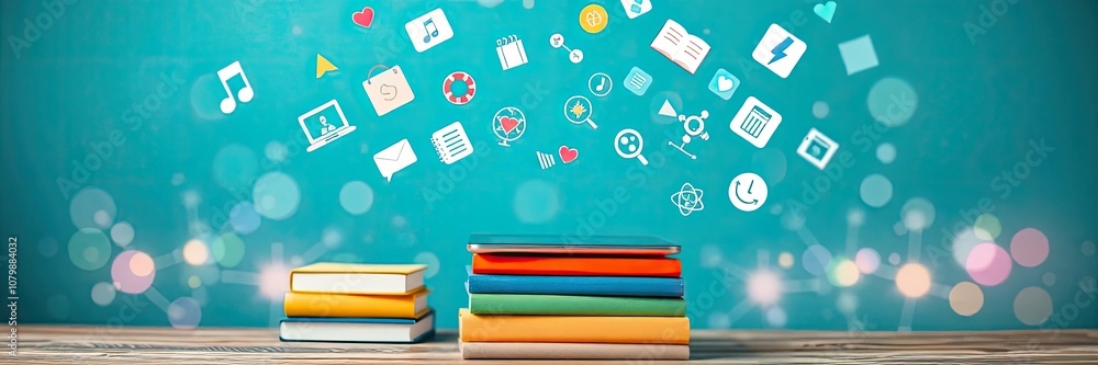 Poster vibrant and dynamic scene representing the concept of online education or digital learning. effectiv