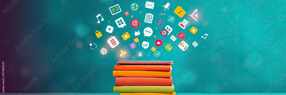 Poster vibrant and dynamic scene representing the concept of online education or digital learning. effectiv