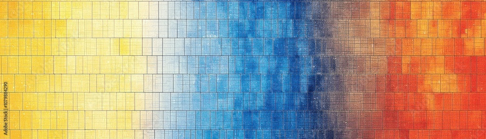 Poster vibrant gradient of colors from yellow to blue and red hues in a textured grid pattern ideal for bac