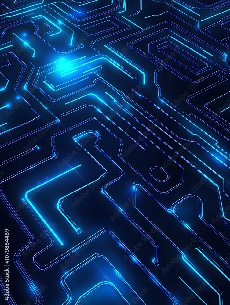 Poster neon circuit maze symbolizing the complexity of modern technology