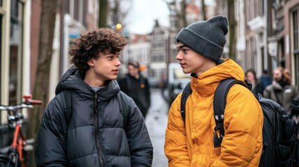 Fototapeta premium LGBTQ Gen Z experiences in the Netherlands, youth discussing identity and support, supportive atmosphere.