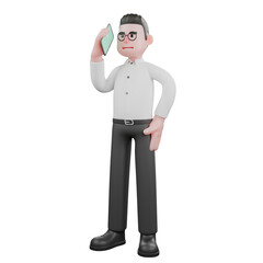 "Creative 3D Producer. a male producer stands with a phone to his ear while his left hand is on his waist. Cartoon Style Illustration"