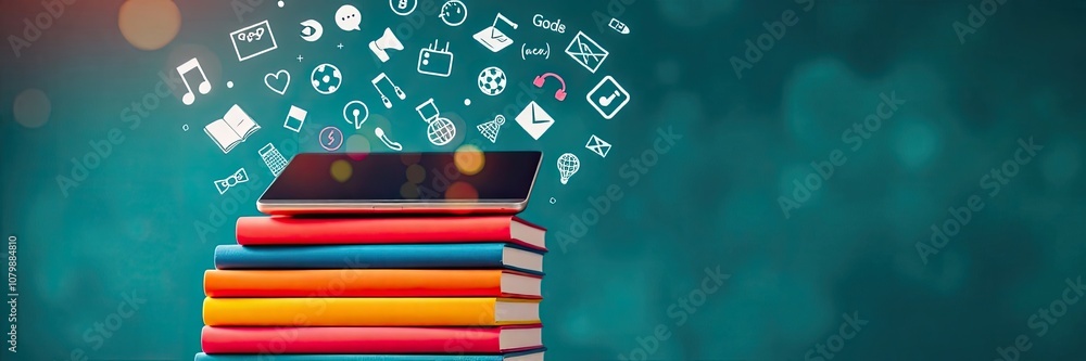 Poster vibrant and dynamic scene representing the concept of online education or digital learning. effectiv