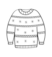 Cozy warm sweater doodle clipart. Vector illustration of winter clothes, New Year and Christmas designs. isolate on white