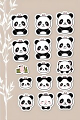Obraz premium Adorable Panda Stickers Collection: Cute Cartoon Animal Illustration with Pink Bow for Decoration, Scrapbooking, and Gift Wrapping