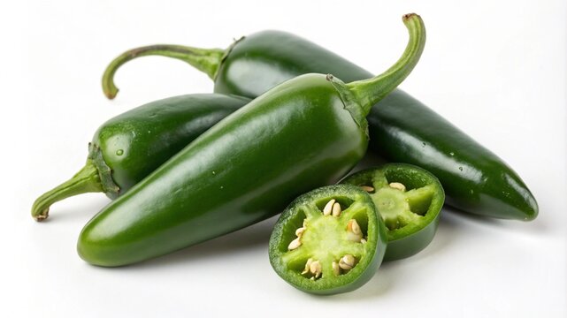 Jalapeno peppers isolated on white background. Green chili pepper. Capsicum. Macro