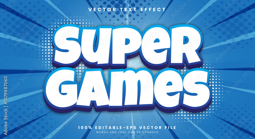 Poster super games 3d editable text effect template with modern style