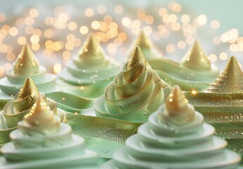 Fototapeta premium Christmas decorations illuminate with gold glittering accents, creating an abstract glow light texture. The shimmering ornaments and festive lights capture the essence of the holiday season, blending 