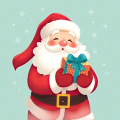 santa claus with gift box.  Santa's friendly expression and the carefully presented gift create a feeling of anticipation and excitement. 