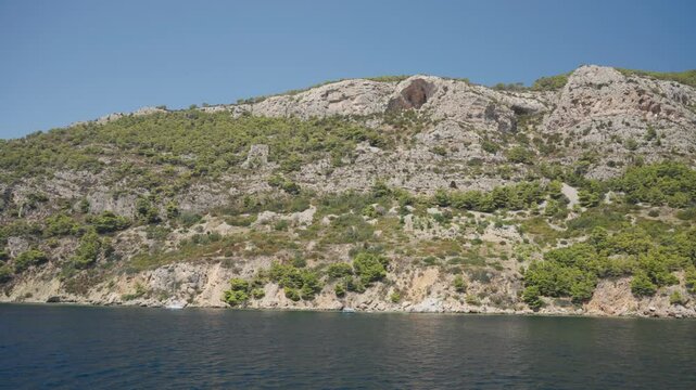 Calm Nature Of Rock Mountains By The Shores Of Kneza Bay In Croatia. Static Shot