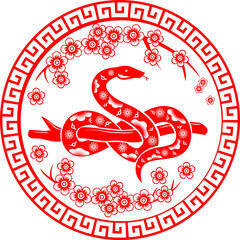 Obraz premium Chinese New Year of Snake, Red Snake with Floral Pattern