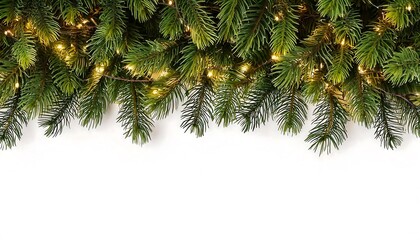 Seamless decorative christmas border with coniferous branches and garlands of christmas light