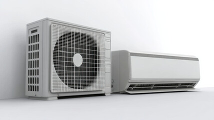 Modern mini split air conditioning unit with outdoor compressor and indoor unit, designed for efficient cooling and heating in residential spaces