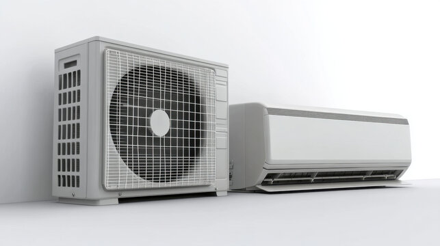 Modern mini split air conditioning unit with outdoor compressor and indoor unit, designed for efficient cooling and heating in residential spaces