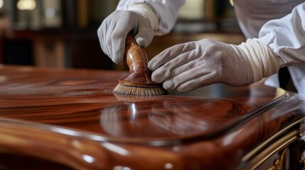 Polishing Exquisite Wood Table - Expert Craftsmanship