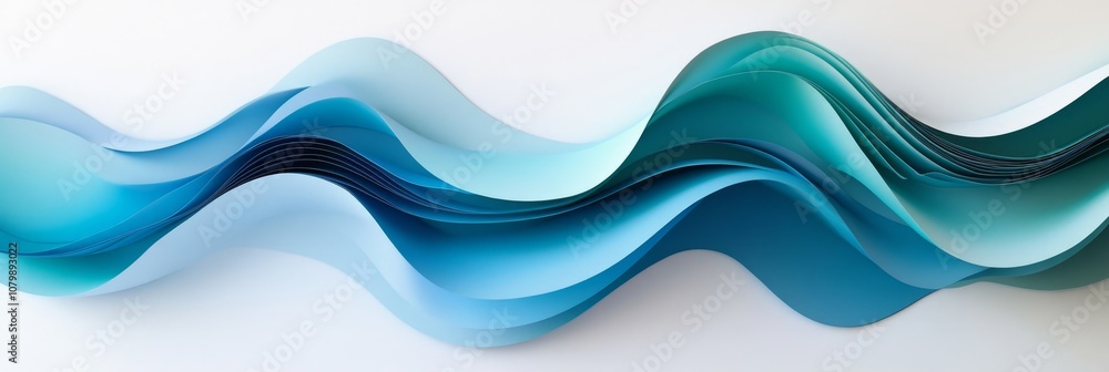 Poster fluidity in blue: minimalist design with overlapping curved lines in gradient shades of blue and tur