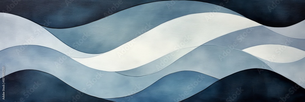 Poster tranquil wave patterns: blue and gray abstract design with flowing curves for serene backgrounds