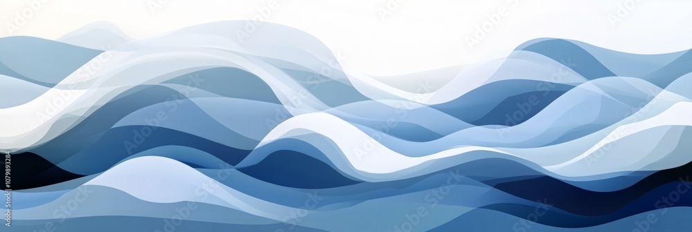 Poster futuristic abstract art with overlapping curves in soft blues and whites