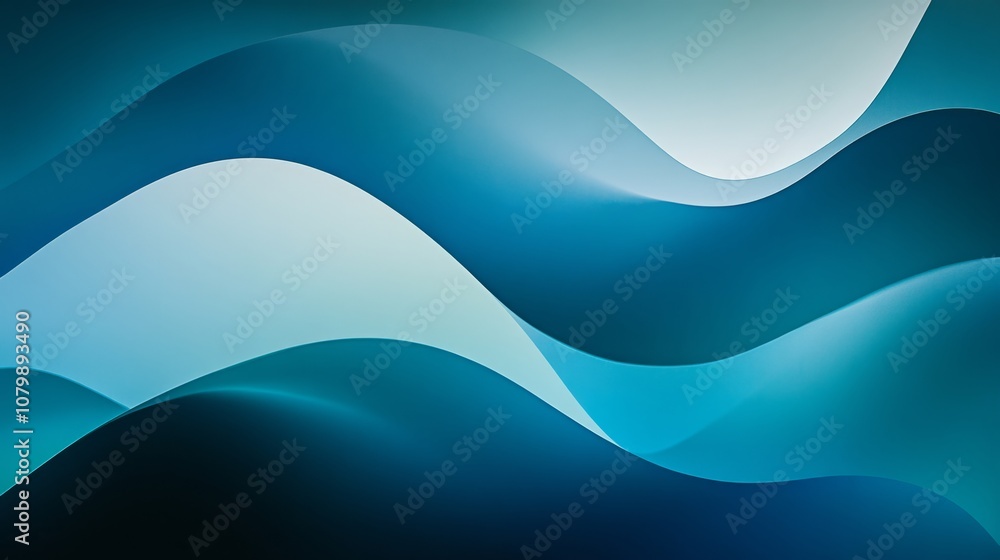 Poster fluid motion - abstract background with smooth curved lines in blue and aqua gradient for design con