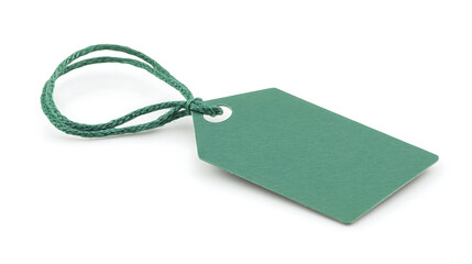 Fototapeta premium A vibrant green tag featuring a smooth surface and a secure tie, perfect for labeling items and enhancing organization on white background 