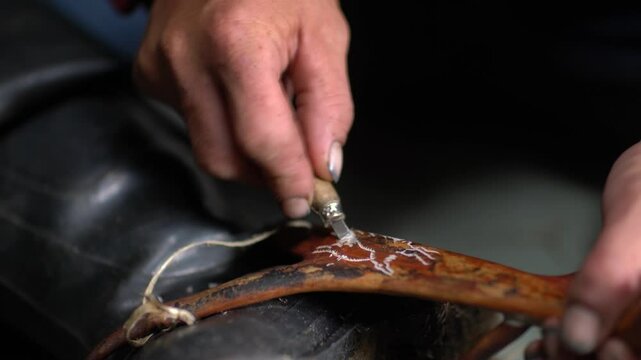 oriental, handicraft, handmade, art, mongolia, deer, antler painting, asia, close up