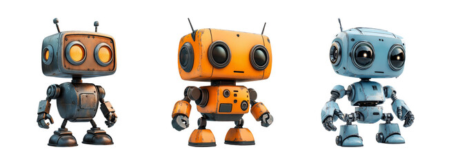 Three Isolated Robots on Transparent Background