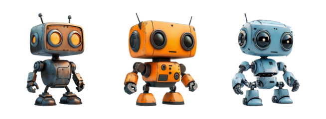 Three Isolated Robots on Transparent Background
