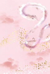 蛇と金箔の女性らしいピンク色の年賀状用背景イラスト素材