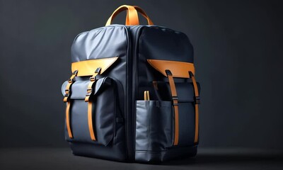 Stylish navy blue backpack with leather accents, perfect for travel, school, or outdoor adventures, featuring a sleek design and ample storage space for essentials. - Powered by Adobe