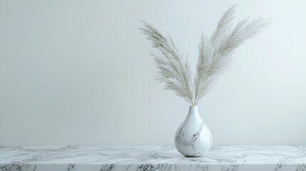 a minimalist vase with pampas grass on a marble table