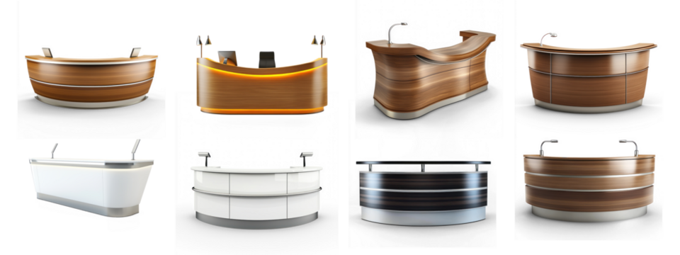 Collection of Stylish reception desk with a welcoming design. isolated on transparent background