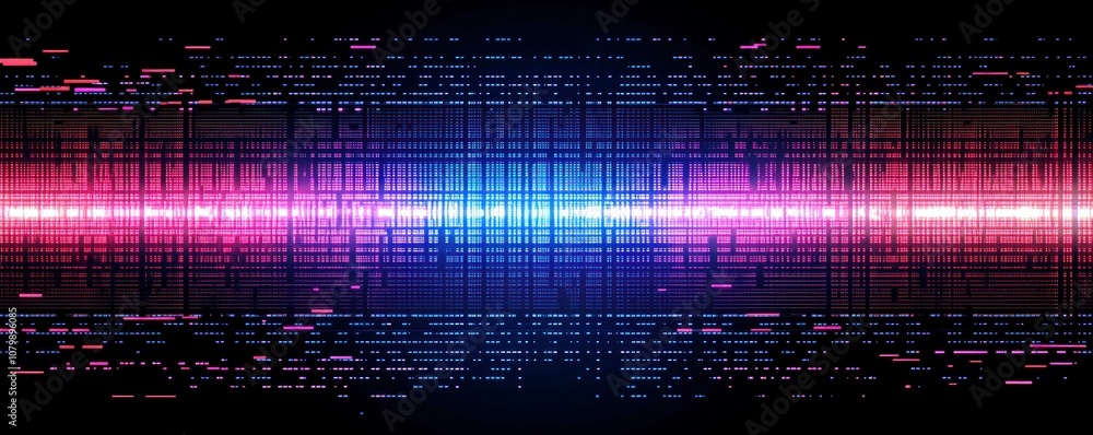 Poster abstract pattern of colorful data streams with glowing blue and pink lines on a dark background, rep