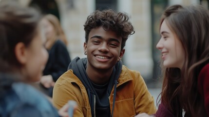 Fototapeta premium Values-driven Gen Z in France, group engaging in meaningful conversation, organized and social.